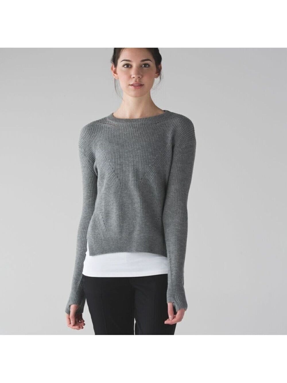 LULULEMON Seva Sweater Womens 4 Merino Wool Pullover Hi-Lo Gray